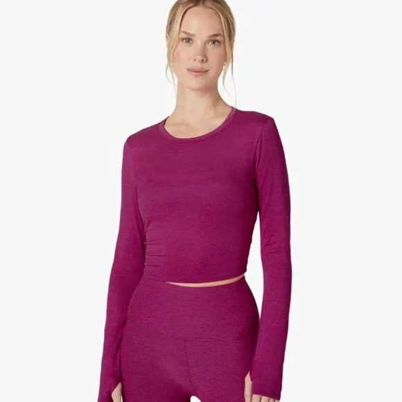 NWT Beyond Yoga Featherweight Sunrise Cropped Pullover Magenta Heather Size XL - Picture 1 of 8